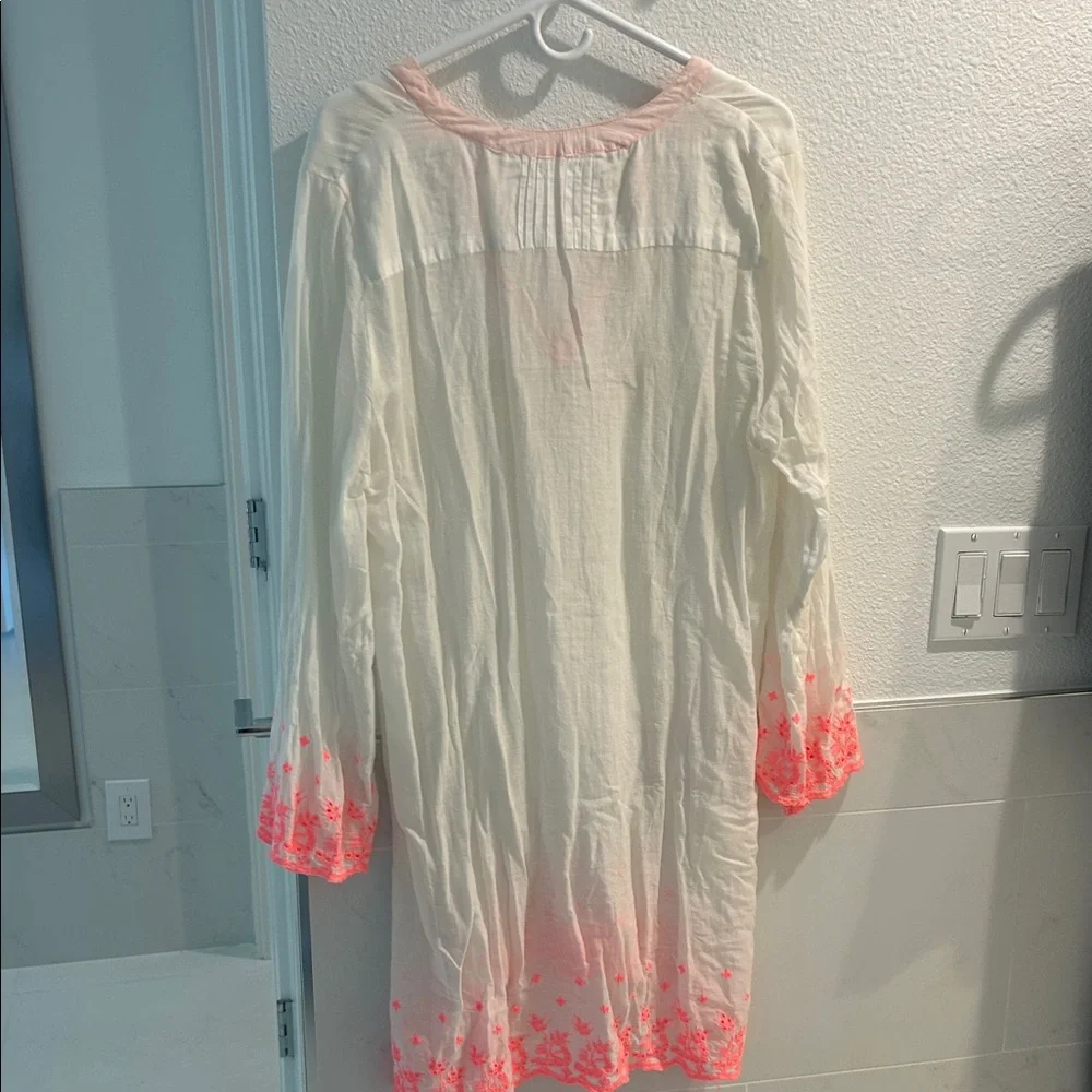 French Softest Cotton White and Pink Embroidered Tunic Dress - Picture 5 of 5